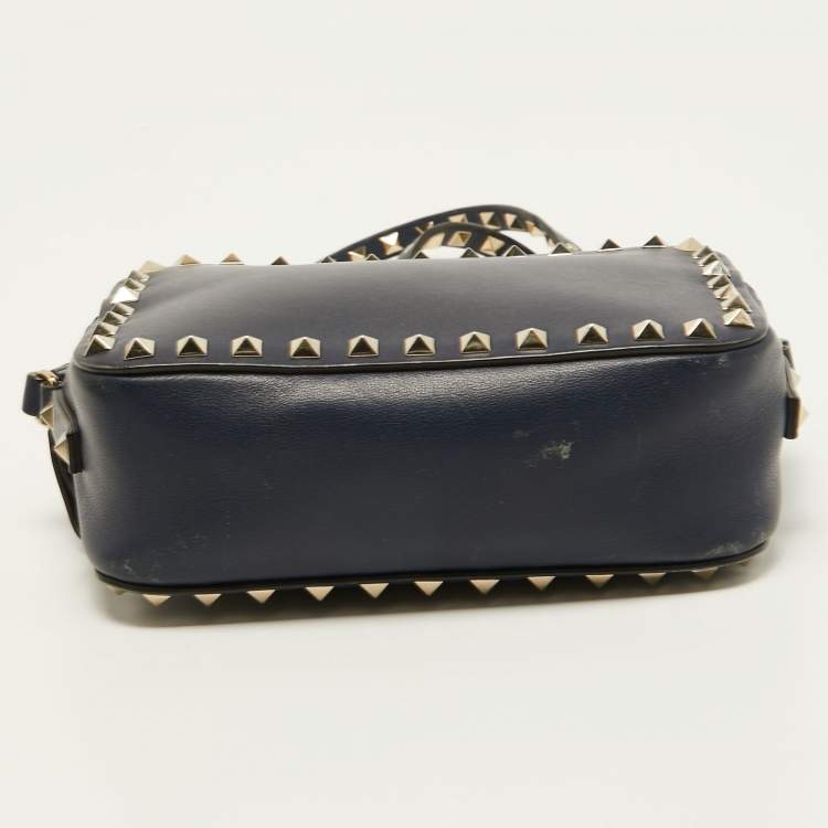 Pre Owned Valentino Navy Blue Leather Rockstud Camera Crossbody Bag