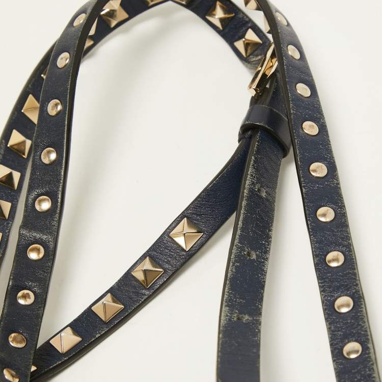 Pre Owned Valentino Navy Blue Leather Rockstud Camera Crossbody Bag