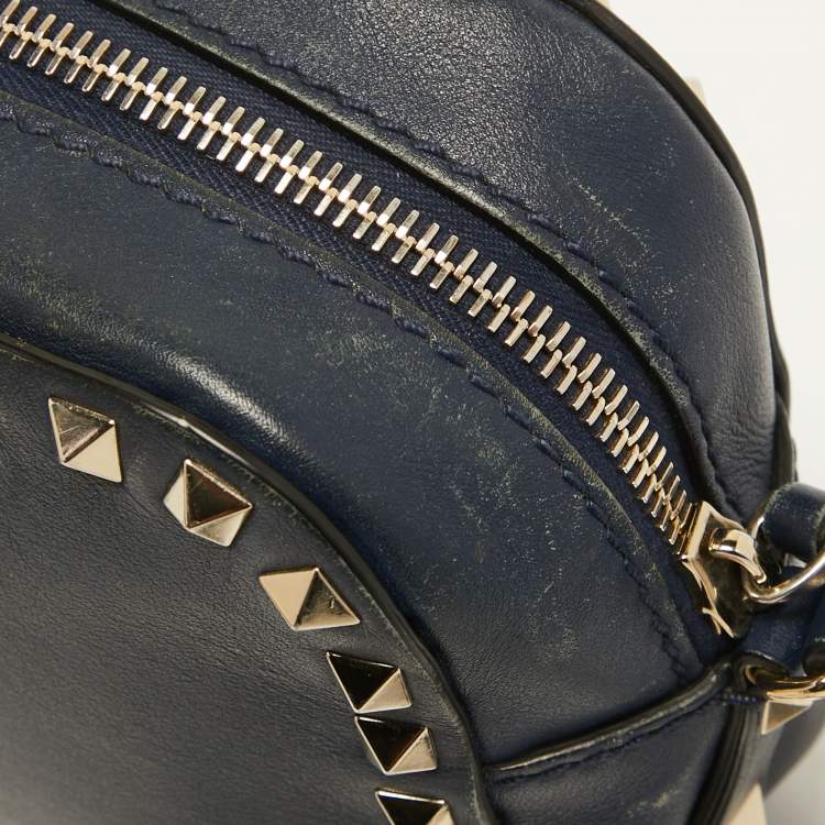Pre Owned Valentino Navy Blue Leather Rockstud Camera Crossbody Bag
