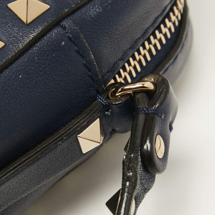 Pre Owned Valentino Navy Blue Leather Rockstud Camera Crossbody Bag