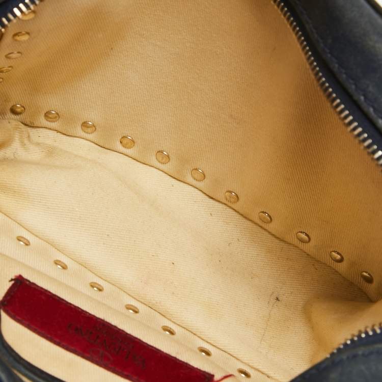 Pre Owned Valentino Navy Blue Leather Rockstud Camera Crossbody Bag