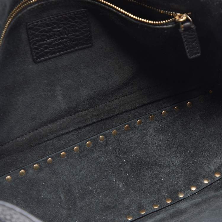 Pre Owned Valentino Black Leather Rockstud Flip Lock Front Pocket Flap Messenger Bag 