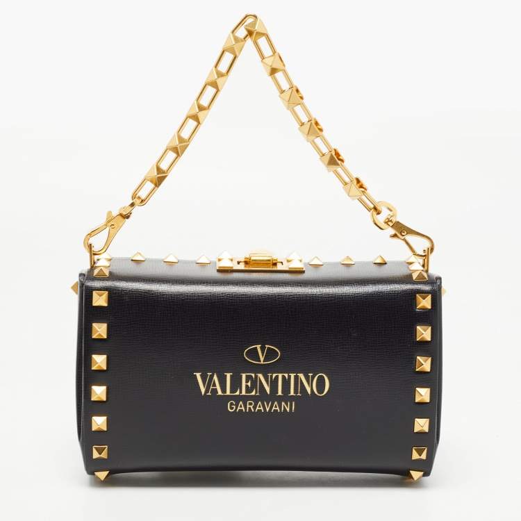 Pre Owned Valentino Black Leather Rockstud Alcove Crossbody Bag
