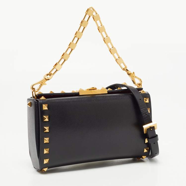 Pre Owned Valentino Black Leather Rockstud Alcove Crossbody Bag