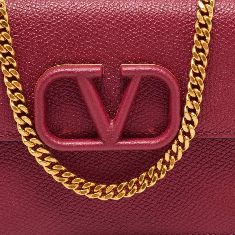 Pre Owned Valentino Red Leather VLogo Chain Wallet