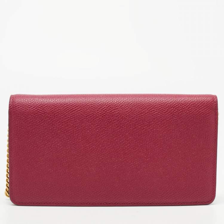 Pre Owned Valentino Red Leather VLogo Chain Wallet