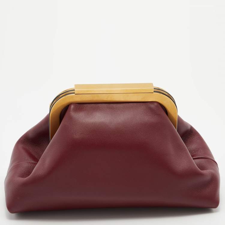 Pre Owned Valentino Burgundy Leather Supervee VLogo Clutch