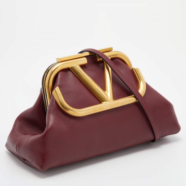 Pre Owned Valentino Burgundy Leather Supervee VLogo Clutch
