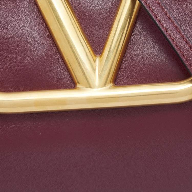 Pre Owned Valentino Burgundy Leather Supervee VLogo Clutch