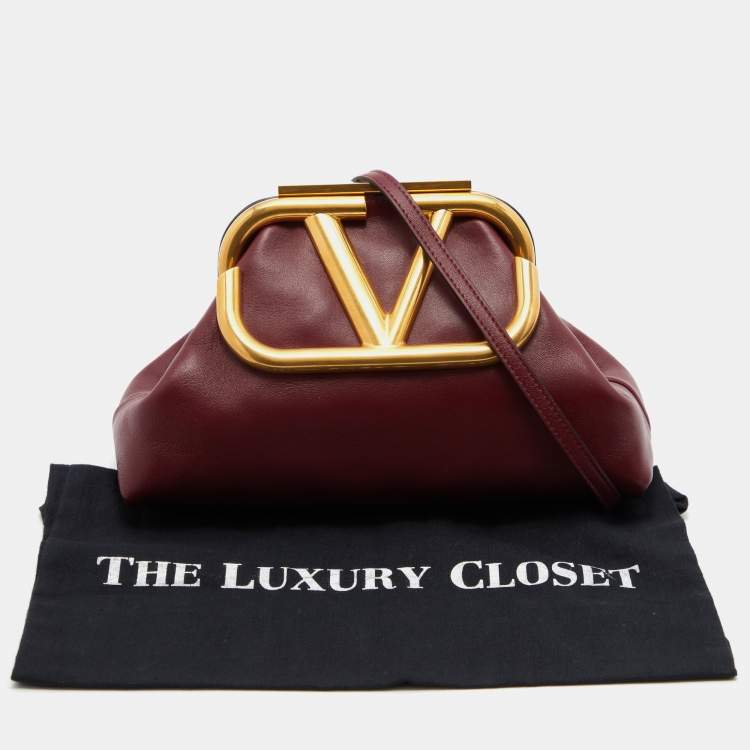 Pre Owned Valentino Burgundy Leather Supervee VLogo Clutch