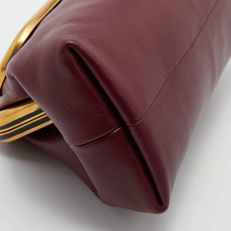 Pre Owned Valentino Burgundy Leather Supervee VLogo Clutch