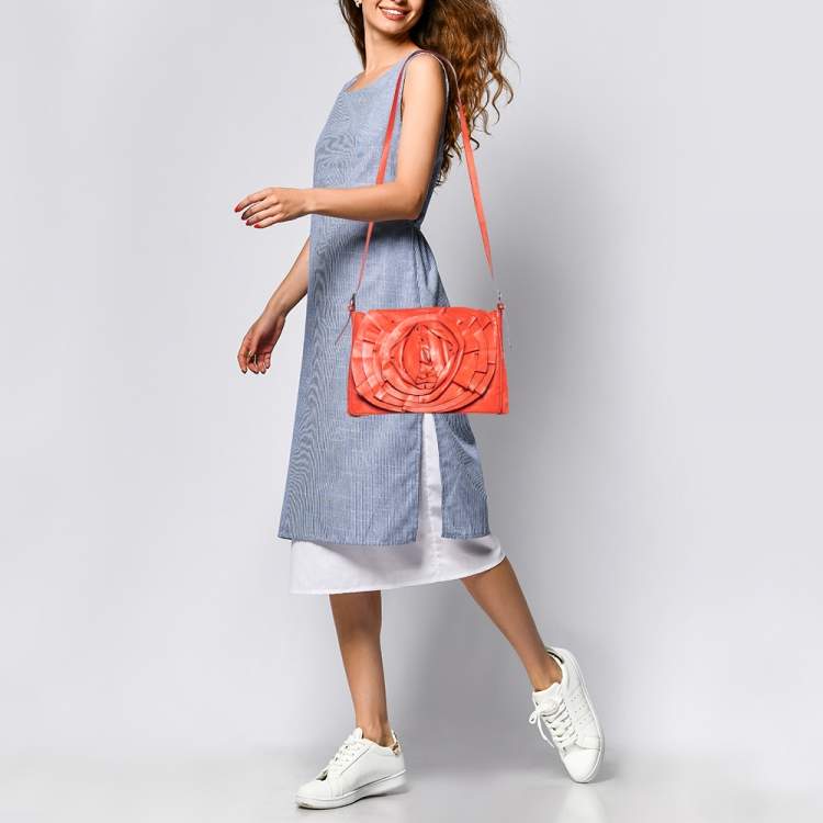 Valentino Coral Orange Leather Rose Flap Shoulder Bag Valentino