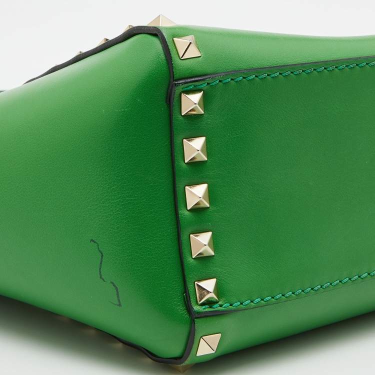 Pre Owned Valentino Green Leather Rockstud Trapeze Tote