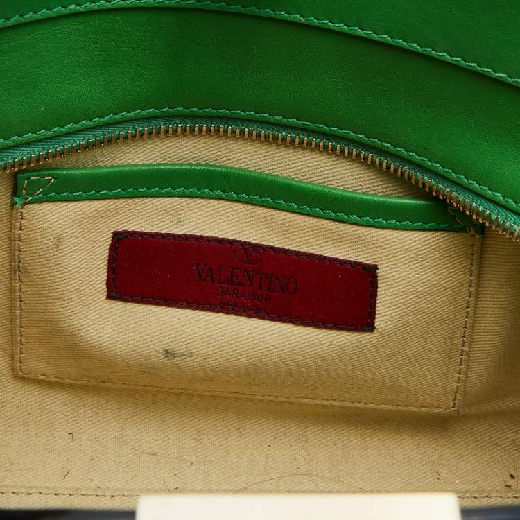 Pre Owned Valentino Green Leather Rockstud Trapeze Tote