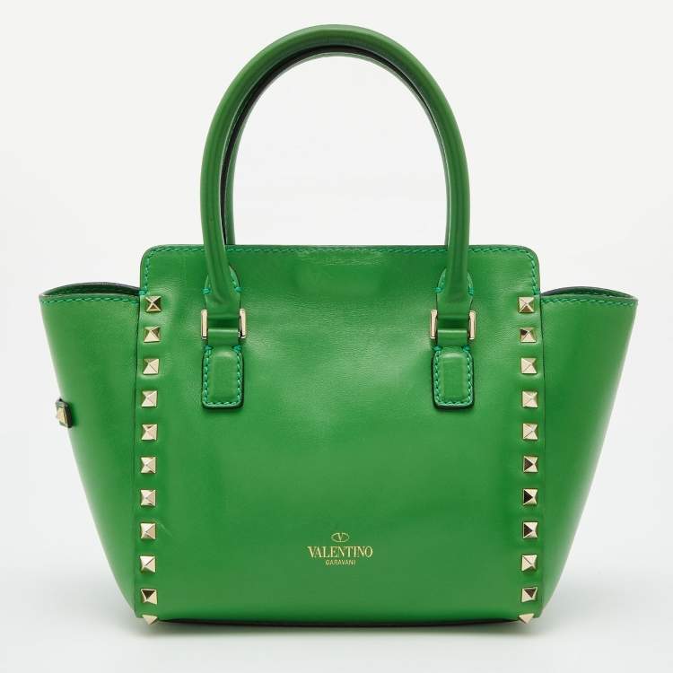 Pre Owned Valentino Green Leather Rockstud Trapeze Tote