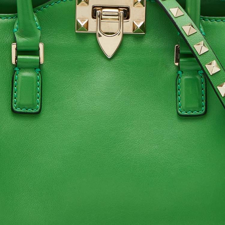 Pre Owned Valentino Green Leather Rockstud Trapeze Tote