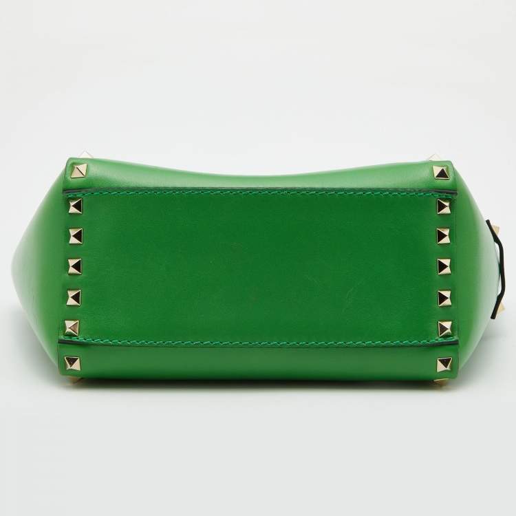 Pre Owned Valentino Green Leather Rockstud Trapeze Tote