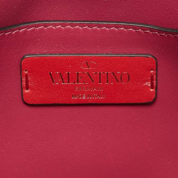 Pre Owned Valentino Dark Pink Leather V Rivet Clutch Bag