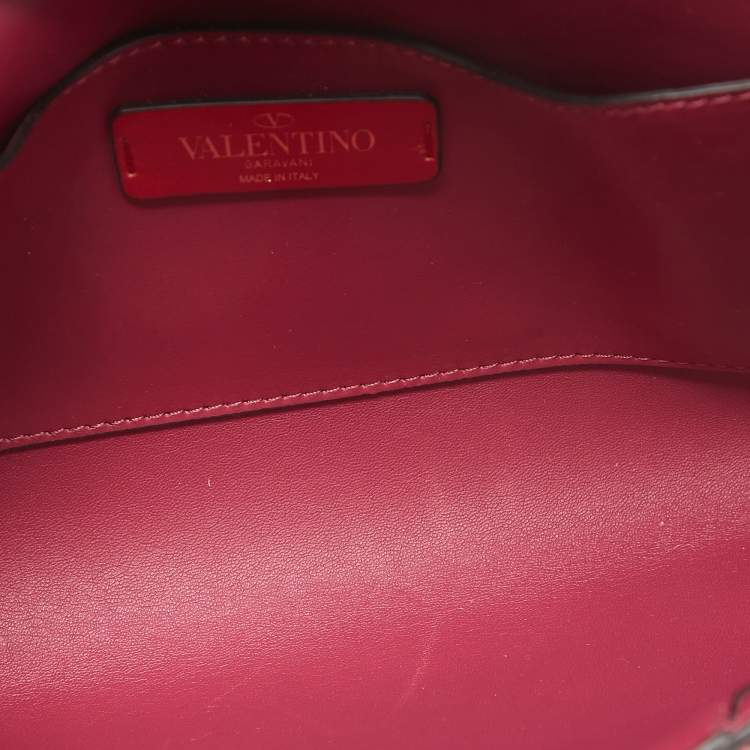 Pre Owned Valentino Dark Pink Leather V Rivet Clutch Bag