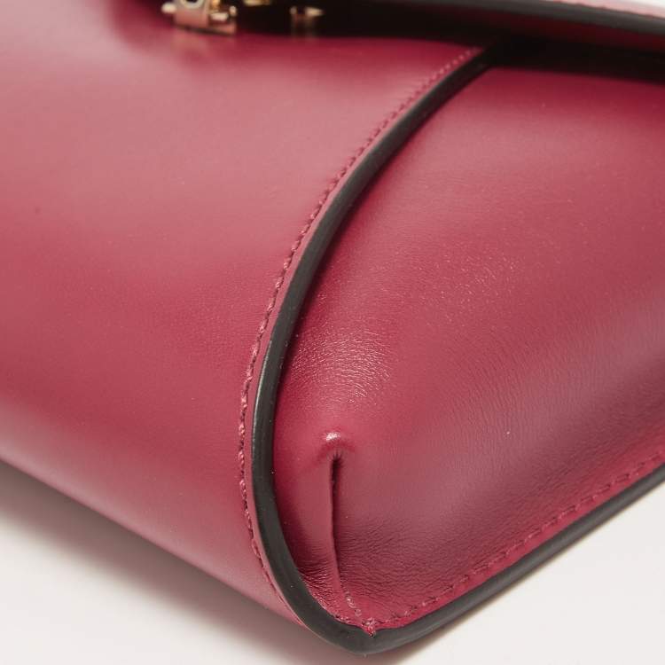 Pre Owned Valentino Dark Pink Leather V Rivet Clutch Bag