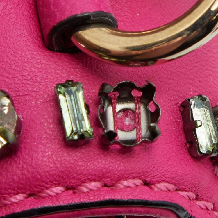 Pre Owned Valentino Pink/Beige Leather Medium Embellished Rockstud Glam Lock Flap Bag