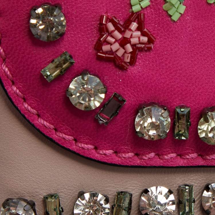 Pre Owned Valentino Pink/Beige Leather Medium Embellished Rockstud Glam Lock Flap Bag