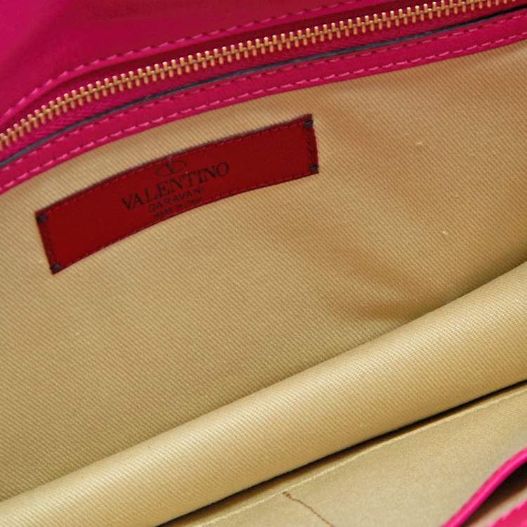 Pre Owned Valentino Pink/Beige Leather Medium Embellished Rockstud Glam Lock Flap Bag