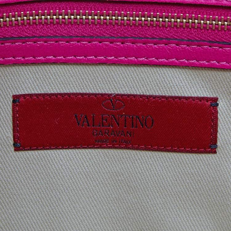 Pre Owned Valentino Pink/Beige Leather Medium Embellished Rockstud Glam Lock Flap Bag