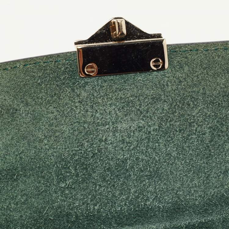 Pre Owned Valentino Green Leather Small Rockstud Glam Lock Flap Bag