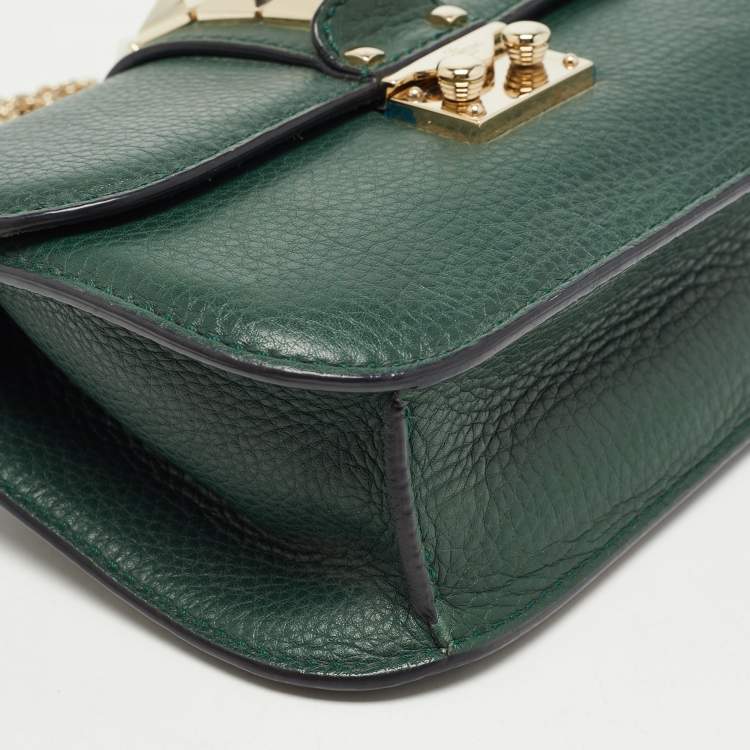 Pre Owned Valentino Green Leather Small Rockstud Glam Lock Flap Bag