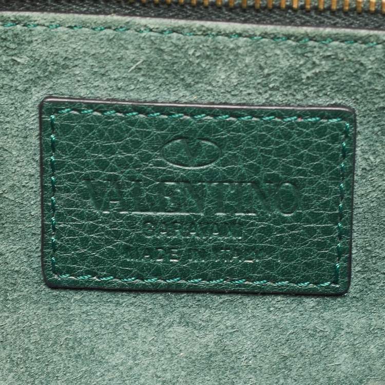 Pre Owned Valentino Green Leather Small Rockstud Glam Lock Flap Bag