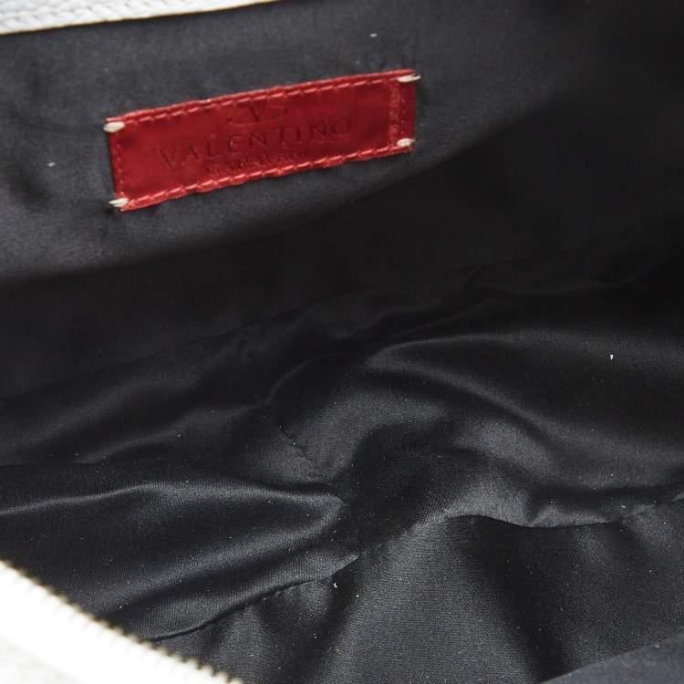 Pre Owned Valentino White Leather VLogo Flap Hobo