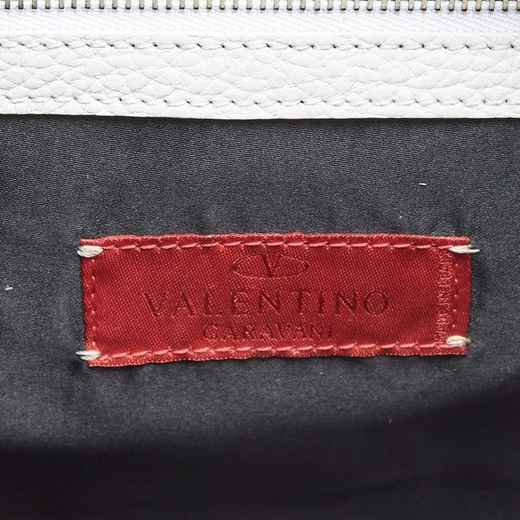 Pre Owned Valentino White Leather VLogo Flap Hobo