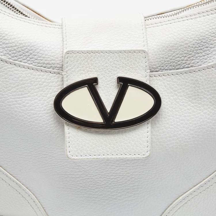 Pre Owned Valentino White Leather VLogo Flap Hobo