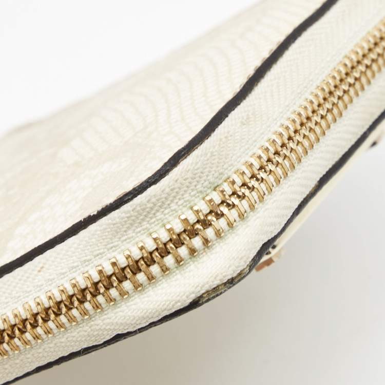 Pre Owned Valentino Cream Lace Print Leather Logo Compact Wallet