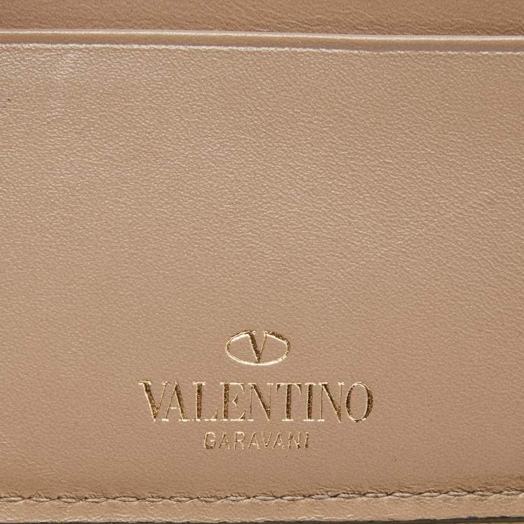 Pre Owned Valentino Cream Lace Print Leather Logo Compact Wallet