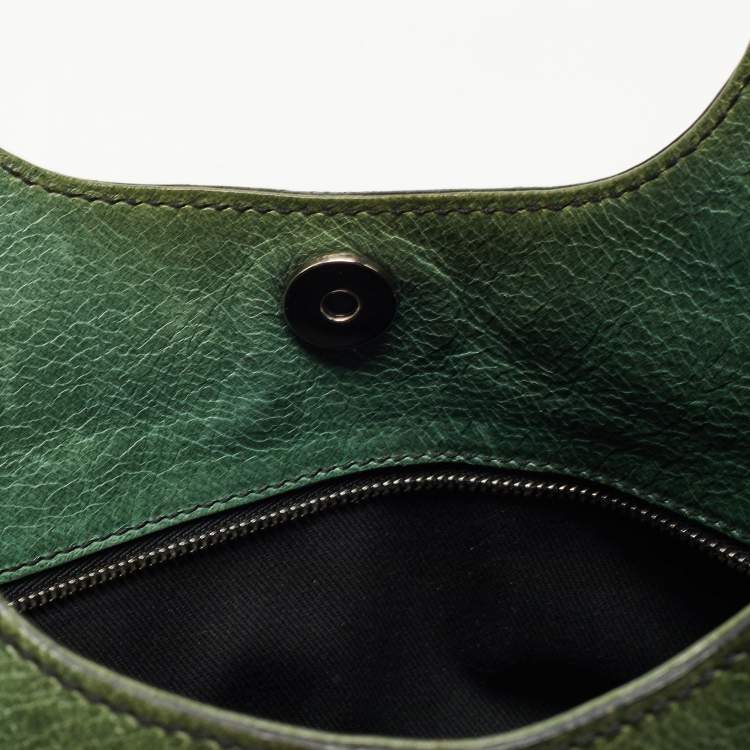 Pre Owned Valentino Green Glossy Leather Crystal Embellished Catch Tote