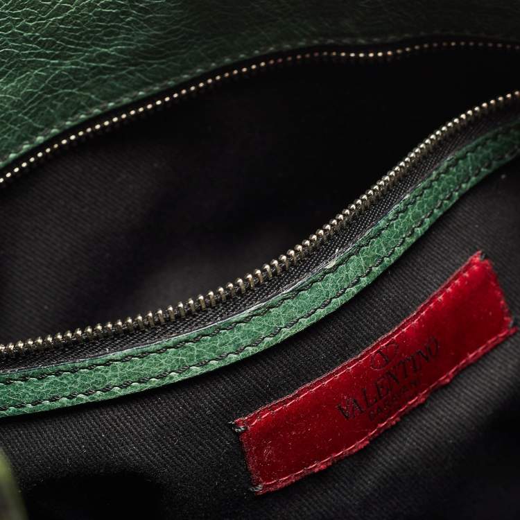 Pre Owned Valentino Green Glossy Leather Crystal Embellished Catch Tote