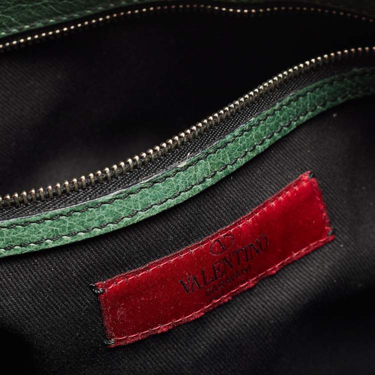 Pre Owned Valentino Green Glossy Leather Crystal Embellished Catch Tote