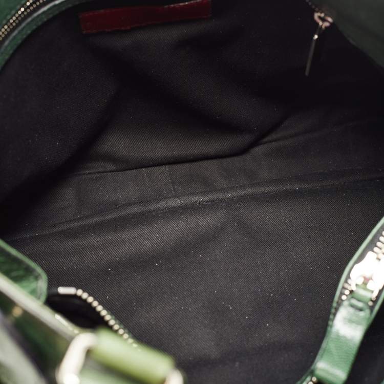 Pre Owned Valentino Green Glossy Leather Crystal Embellished Catch Tote