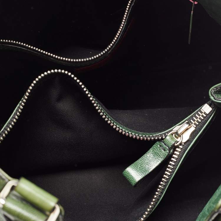 Pre Owned Valentino Green Glossy Leather Crystal Embellished Catch Tote