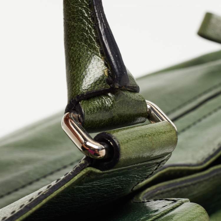 Pre Owned Valentino Green Glossy Leather Crystal Embellished Catch Tote