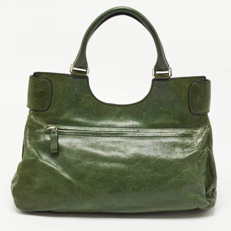 Pre Owned Valentino Green Glossy Leather Crystal Embellished Catch Tote