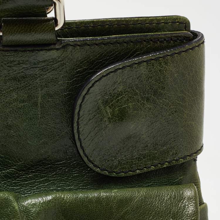 Pre Owned Valentino Green Glossy Leather Crystal Embellished Catch Tote