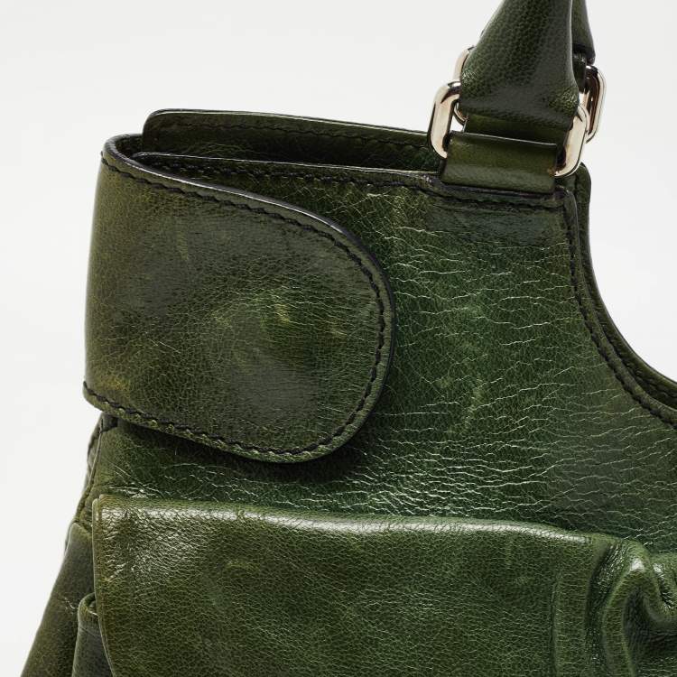 Pre Owned Valentino Green Glossy Leather Crystal Embellished Catch Tote