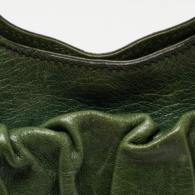 Pre Owned Valentino Green Glossy Leather Crystal Embellished Catch Tote