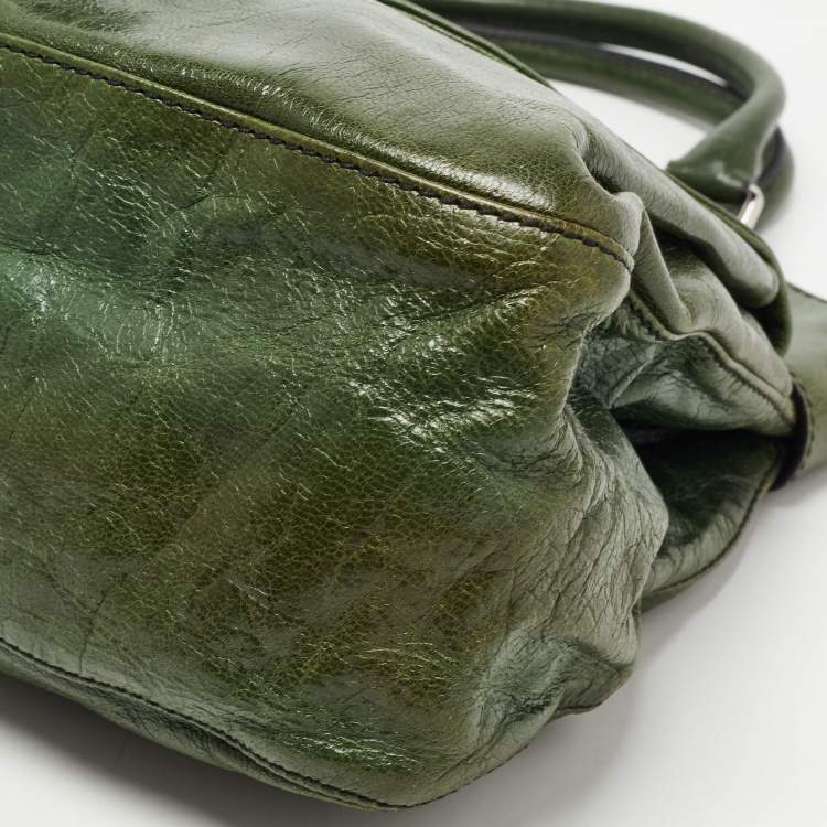 Pre Owned Valentino Green Glossy Leather Crystal Embellished Catch Tote