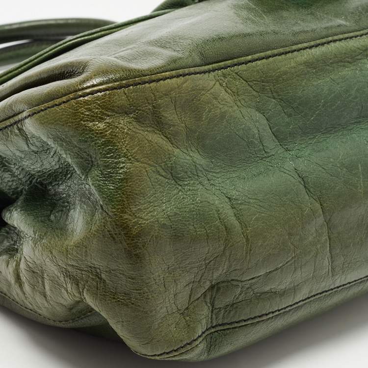 Pre Owned Valentino Green Glossy Leather Crystal Embellished Catch Tote