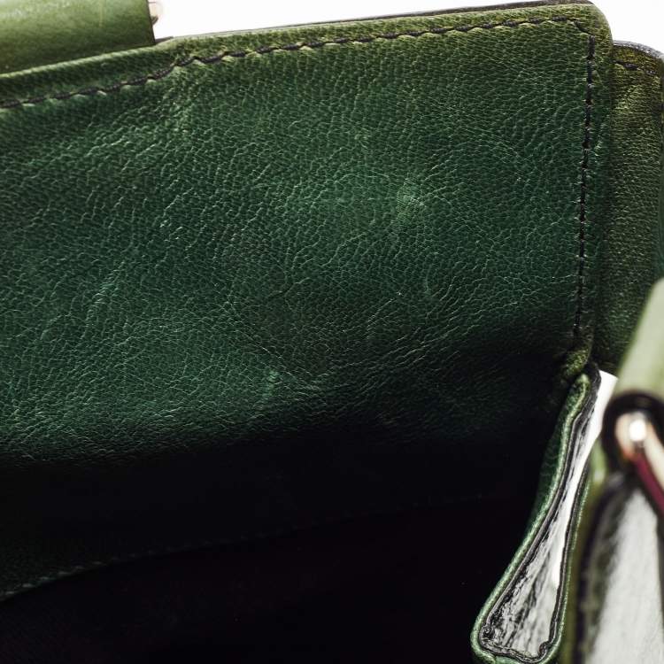 Pre Owned Valentino Green Glossy Leather Crystal Embellished Catch Tote