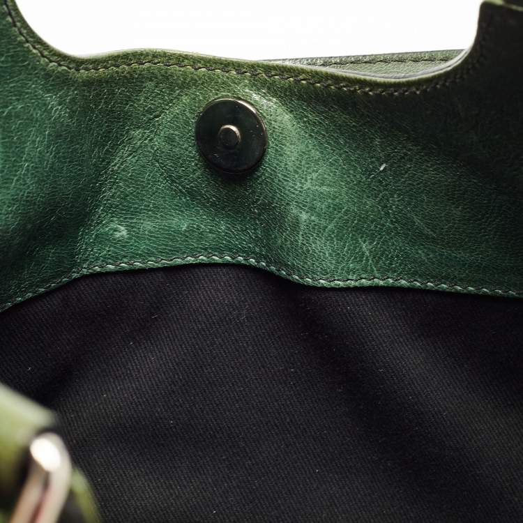 Pre Owned Valentino Green Glossy Leather Crystal Embellished Catch Tote